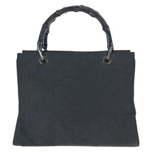 Gucci Bamboo GG Pattern Black Silver Nylon Tote
